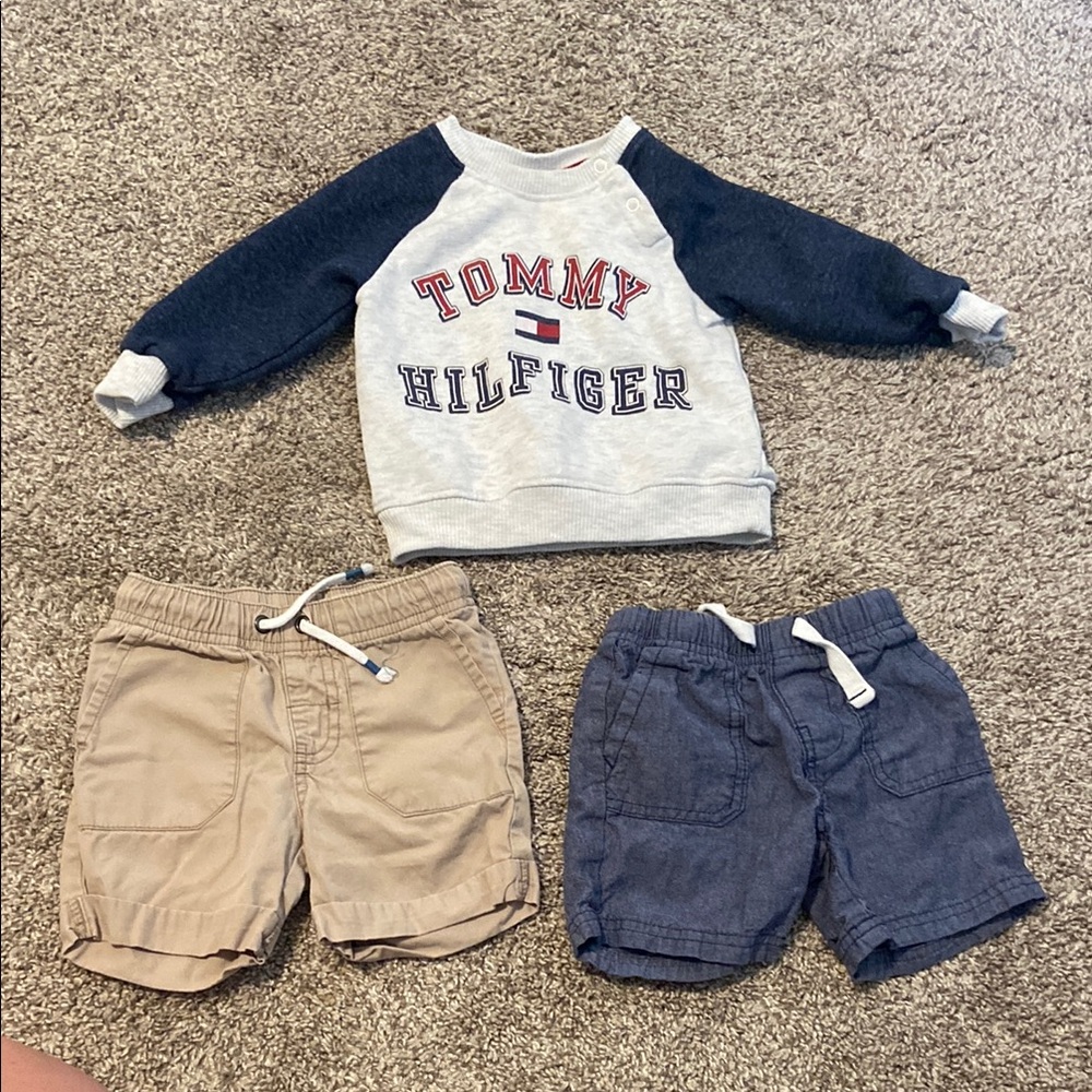 Tommy Hilfiger Sweatshirt with Tan and Navy Shorts bundle size 12 months